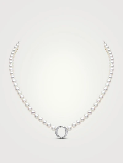 O By Yoko 18K White Gold Pearl Necklace With Diamonds