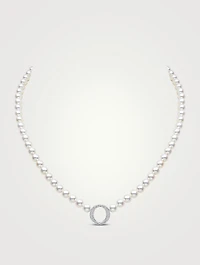 O By Yoko 18K White Gold Pearl Necklace With Diamonds