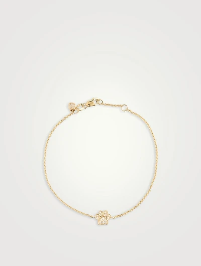 14K Gold Small Paw Chain Bracelet With Diamonds
