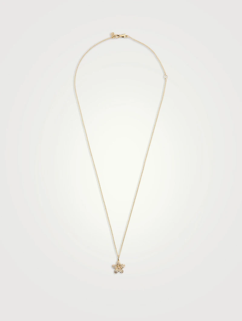 14K Gold Plumeria Charm Necklace With Diamonds