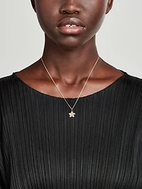 14K Gold Plumeria Charm Necklace With Diamonds