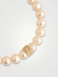 Pearl Beaded Bracelet With 14K Gold Fluted Pavé Diamond Rondelles
