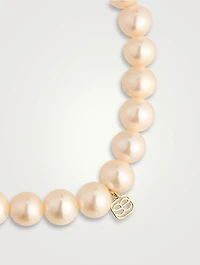 Pearl Beaded Bracelet With 14K Gold Fluted Pavé Diamond Rondelles