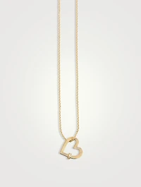 14K Gold Fluted Heart Rondelle Charm Necklace With Diamonds
