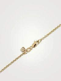 14K Gold Fluted Heart Rondelle Charm Necklace With Diamonds