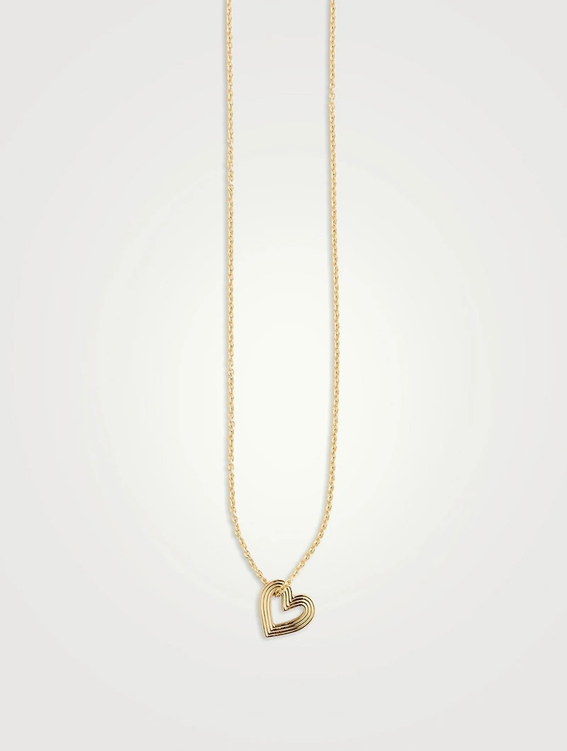 14K Gold Fluted Heart Mini Charm Necklace