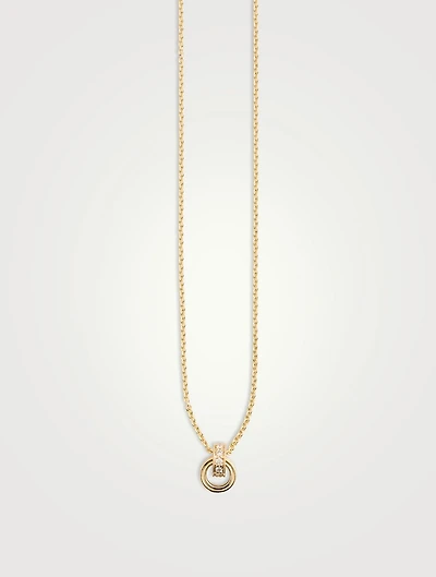 14K Gold Fluted Linked O-Ring Charm Necklace With Diamonds