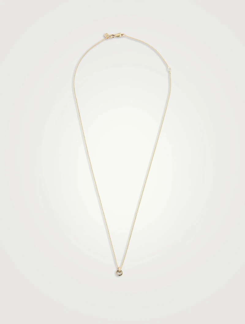 14K Gold Fluted Linked O-Ring Charm Necklace With Diamonds