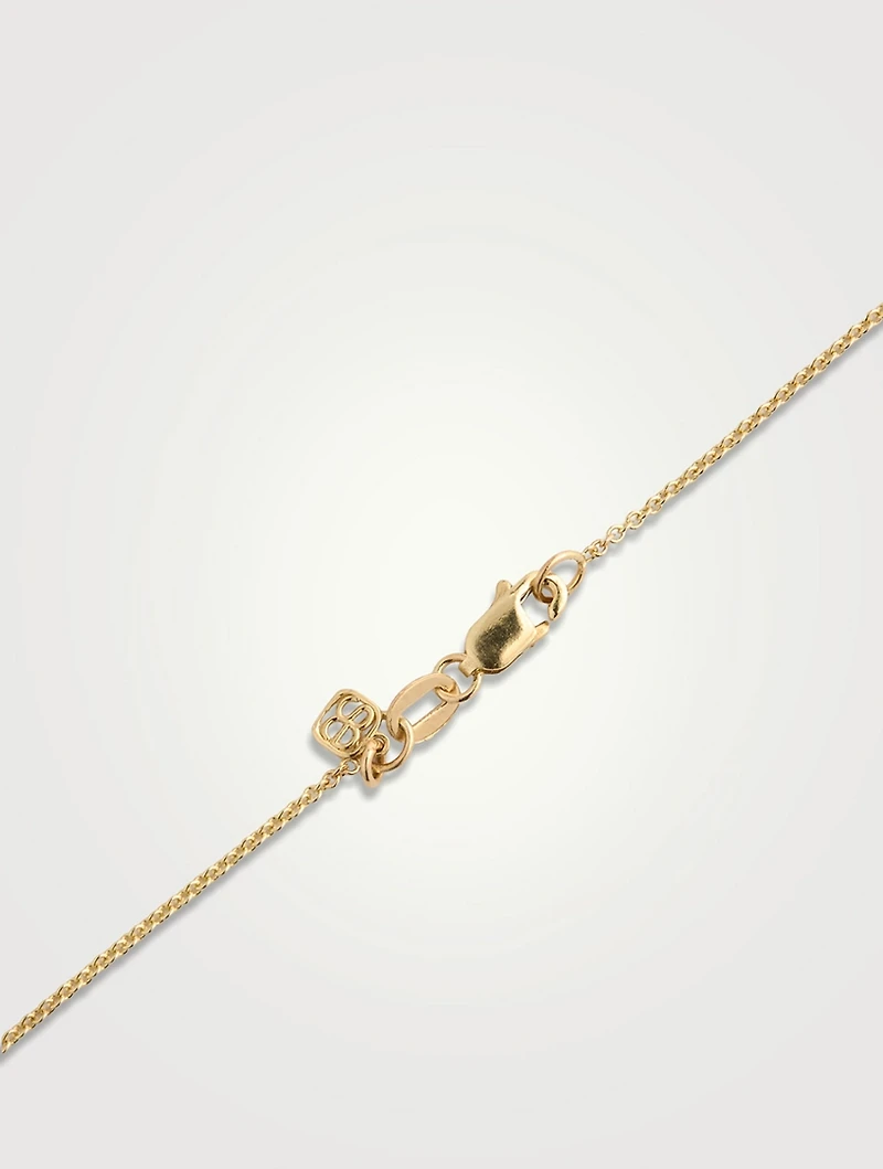 14K Gold Fluted Linked O-Ring Charm Necklace With Diamonds