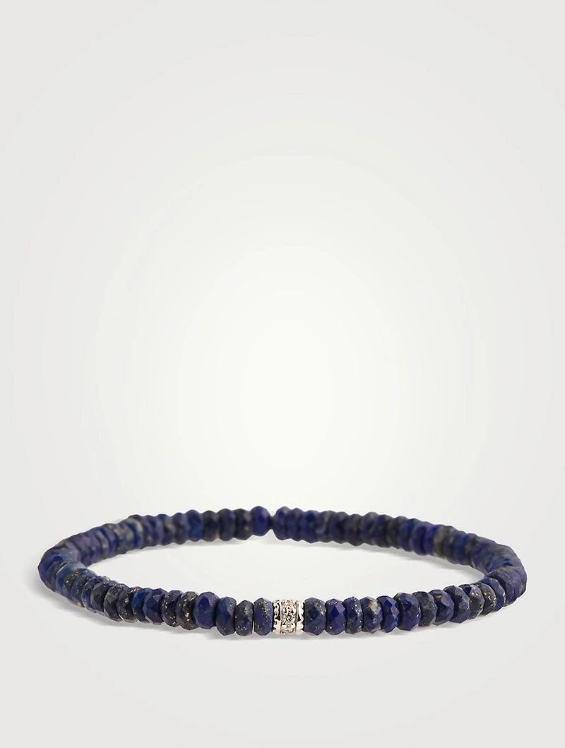 Lapis Beaded Bracelet With 14K Gold Diamond Rondelle