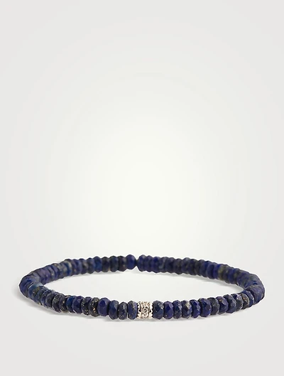 Lapis  Beaded Bracelet With 14K Gold Diamond Rondelle