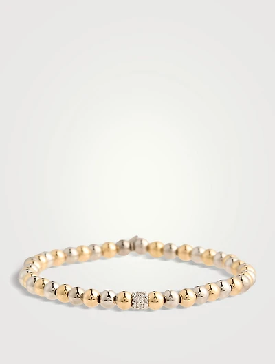 Two-Tone Gold Beaded Bracelet With 14K Gold Diamond Rondelle
