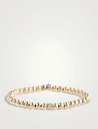 Two-Tone Gold Beaded Bracelet With 14K Gold Diamond Rondelle