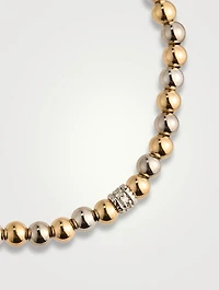 Two-Tone Gold Beaded Bracelet With 14K Gold Diamond Rondelle
