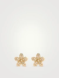 14K Gold Plumeria Stud Earrings With Diamonds
