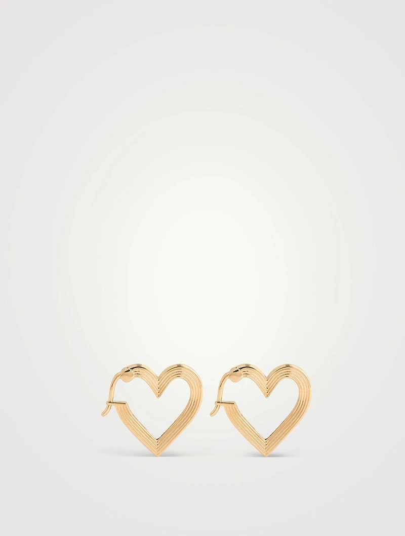 14K Gold Fluted Heart Huggie Hoop Earrings
