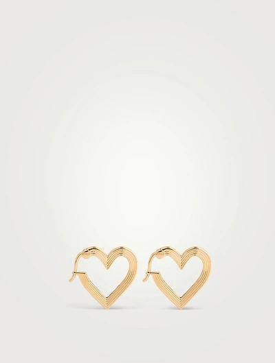 14K Gold Fluted Heart Huggie Hoop Earrings