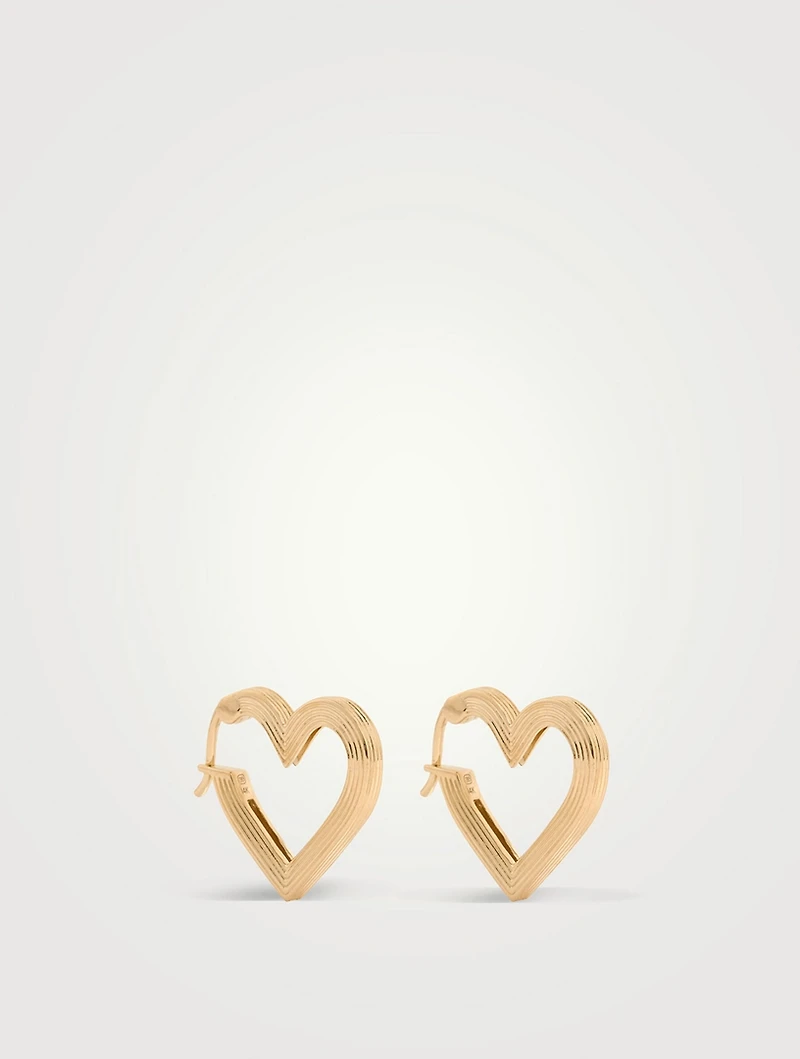14K Gold Fluted Heart Huggie Hoop Earrings