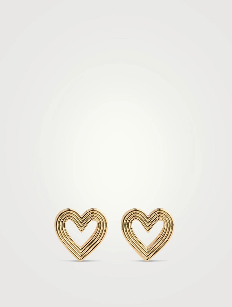 14K Gold Fluted Heart Stud Earrings