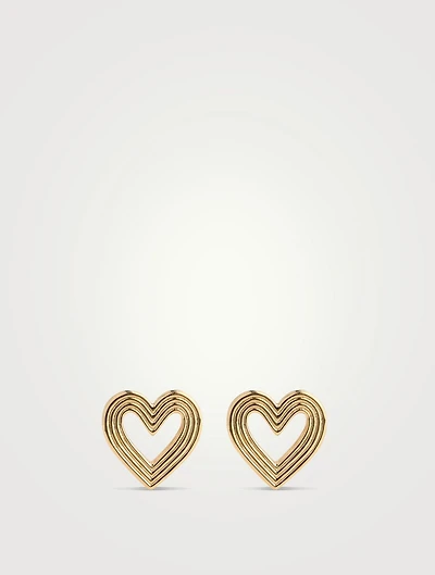 14K Gold Fluted Heart Stud Earrings