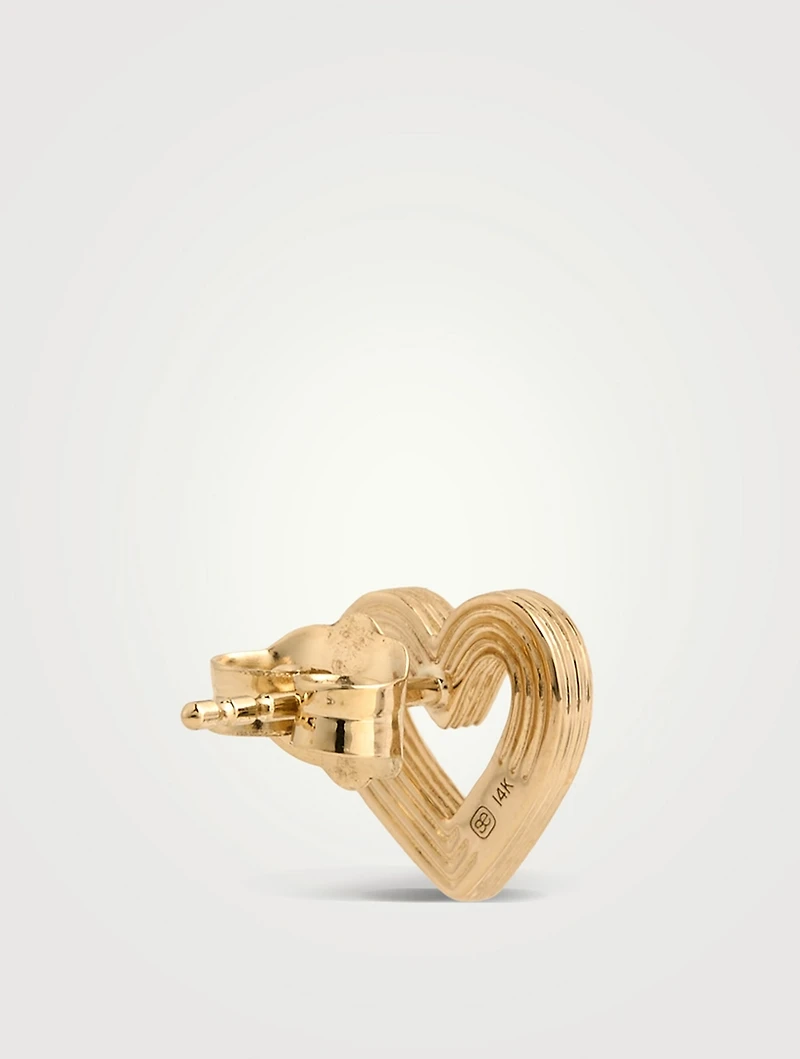 14K Gold Fluted Heart Stud Earrings