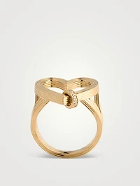 14K Gold Fluted Heart Ring With Rondelle With Diamonds