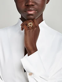 14K Gold Fluted Heart Ring With Rondelle With Diamonds