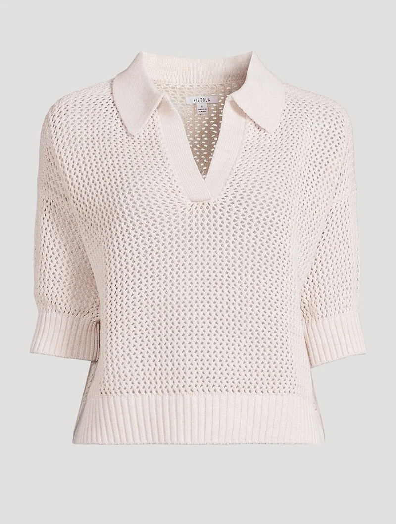 Emma Open-Weave Polo Sweater