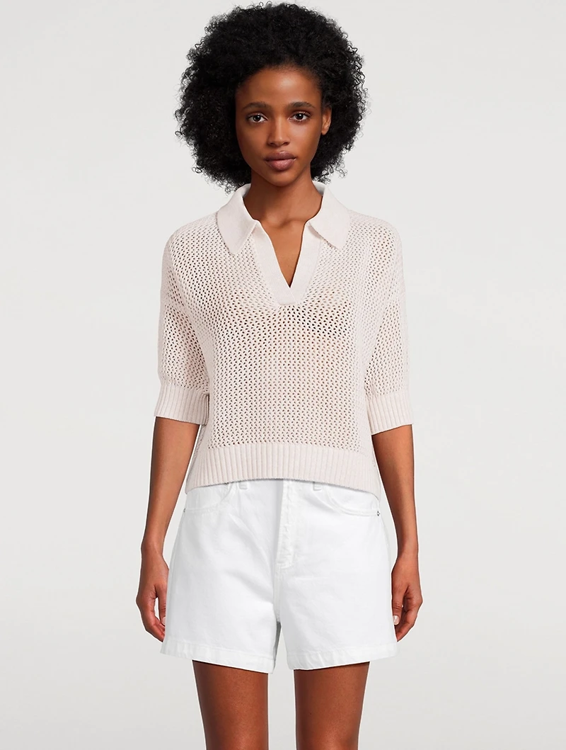 Emma Open-Weave Polo Sweater