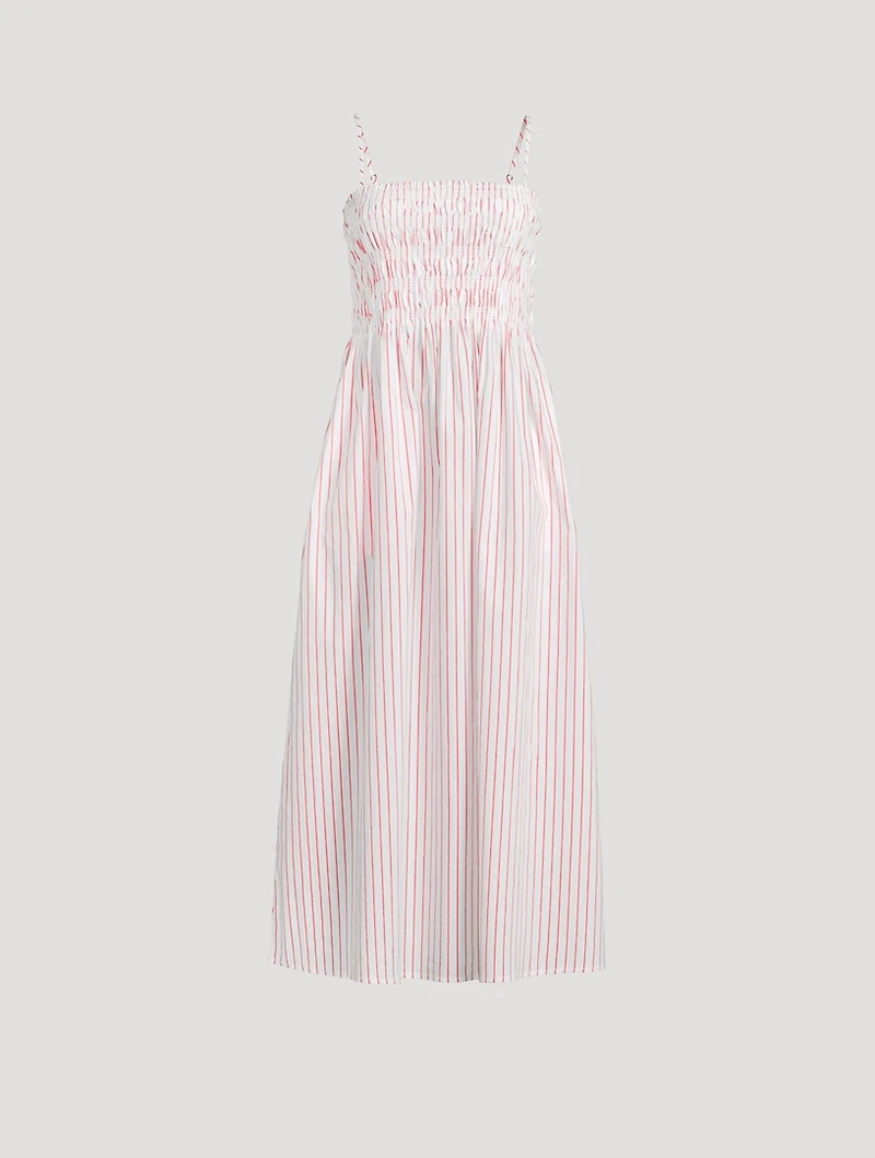 Bianca Smocked Midi Dress Stripe Print