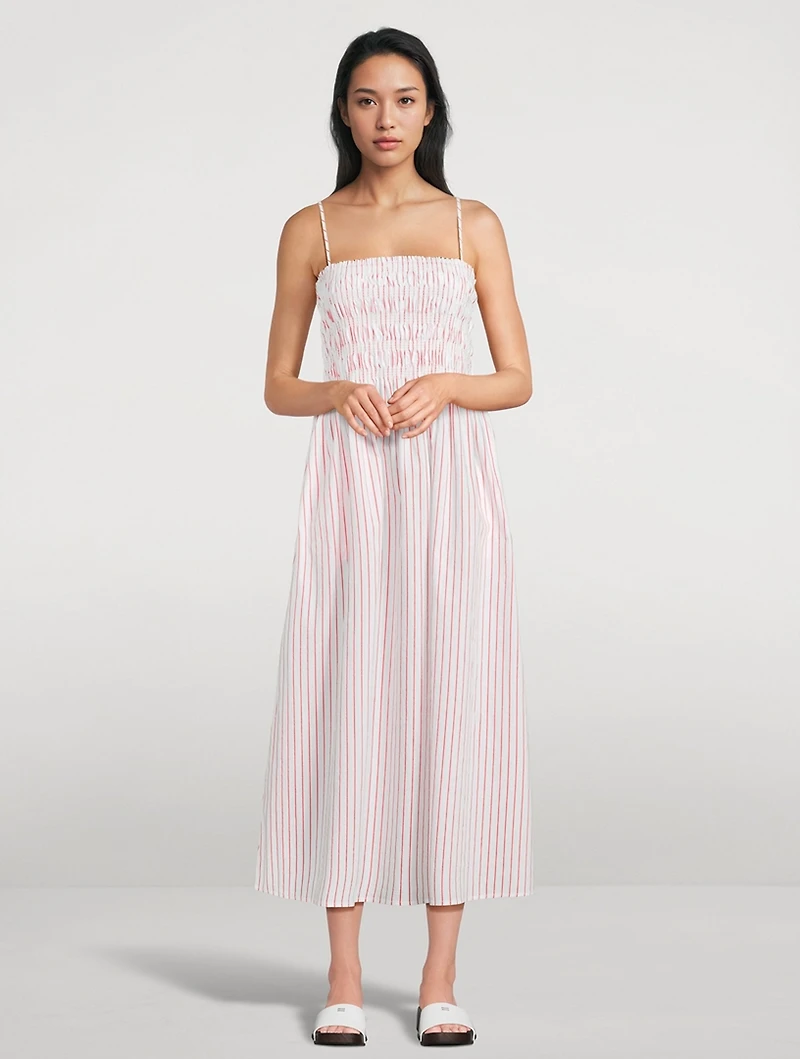 Bianca Smocked Midi Dress Stripe Print