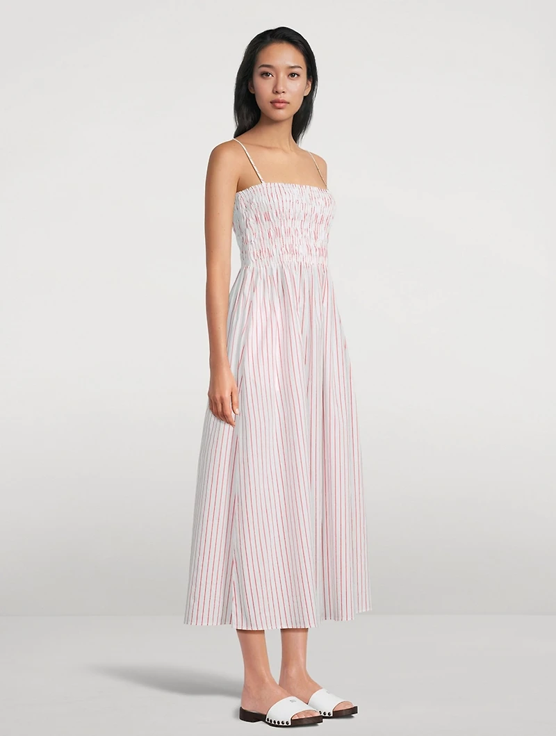 Bianca Smocked Midi Dress Stripe Print