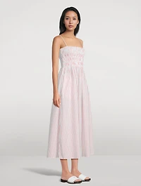 Bianca Smocked Midi Dress Stripe Print