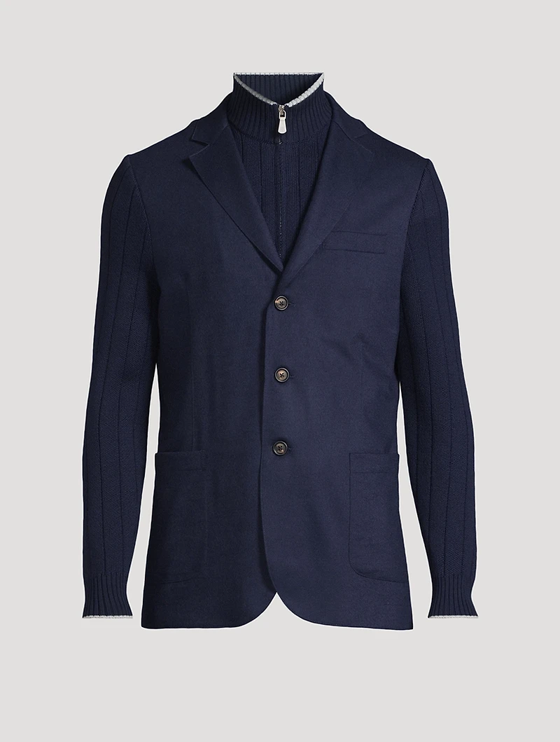 Wool Single-Breasted Knit Jacket With Bib