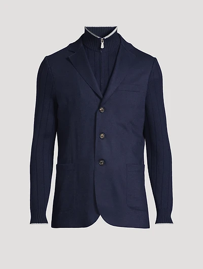 Wool Single-Breasted Knit Jacket With Bib