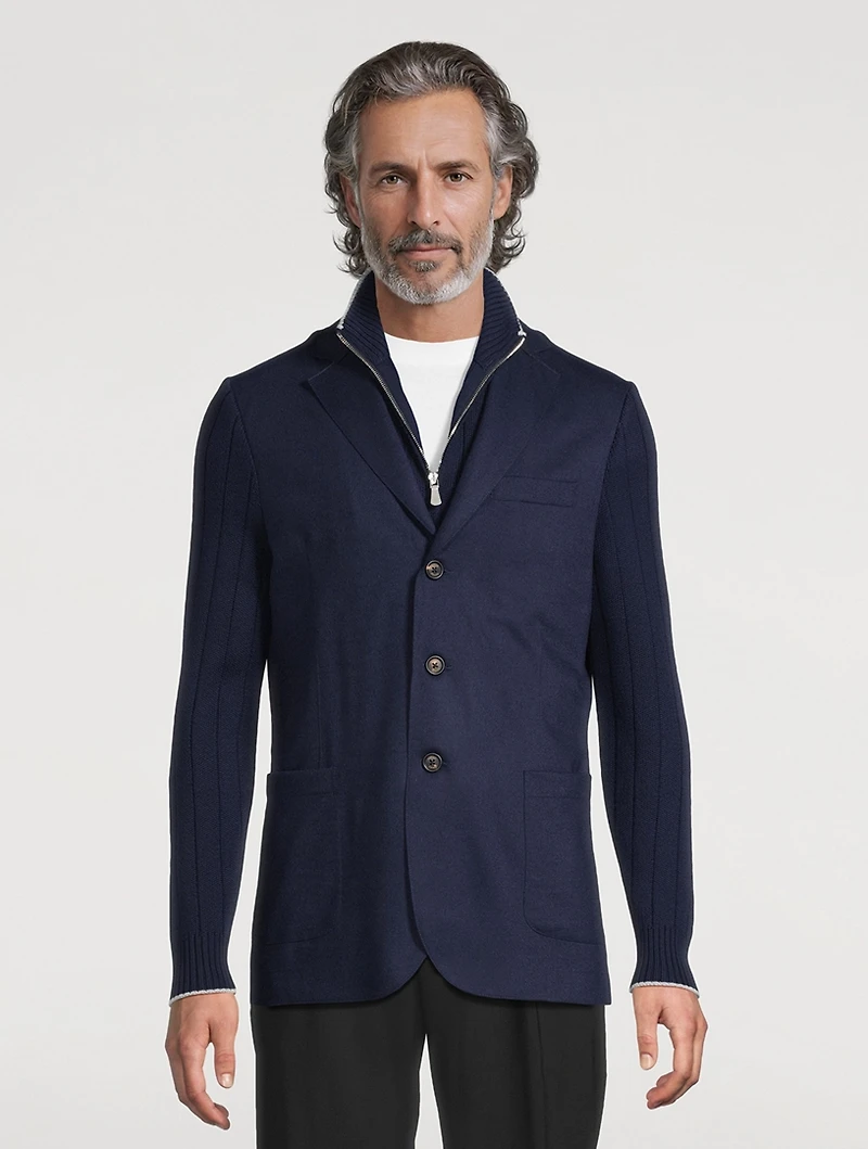 Wool Single-Breasted Knit Jacket With Bib