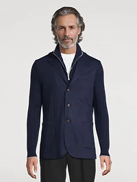 Wool Single-Breasted Knit Jacket With Bib