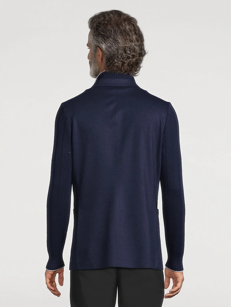 Wool Single-Breasted Knit Jacket With Bib