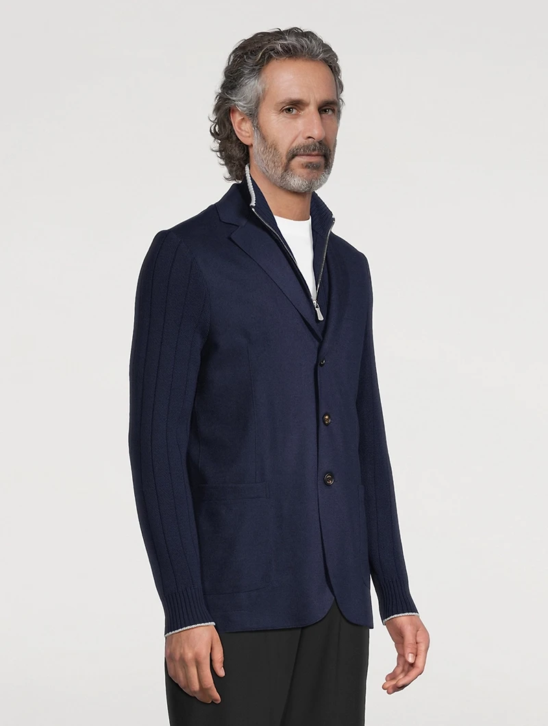 Wool Single-Breasted Knit Jacket With Bib