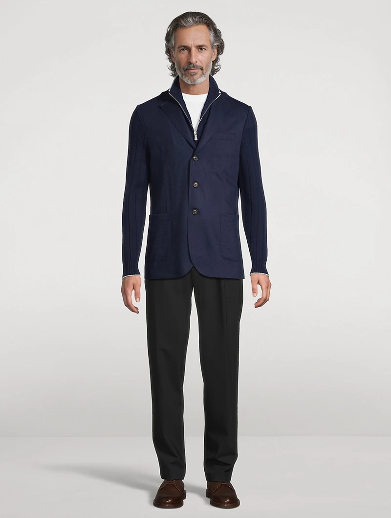 Wool Single-Breasted Knit Jacket With Bib