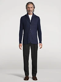Wool Single-Breasted Knit Jacket With Bib