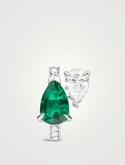 Right Serti Sur Vide White Gold Earring With Emerald And Diamonds