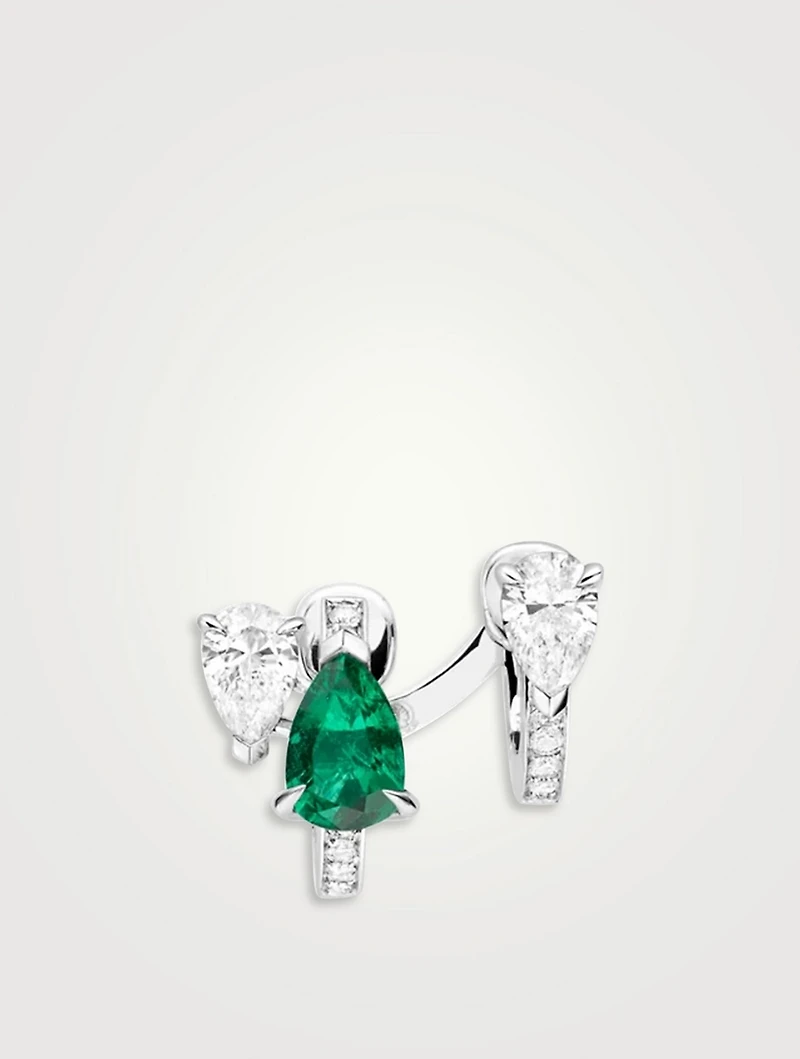 Right Serti Sur Vide White Gold Earring With Emerald And Diamonds
