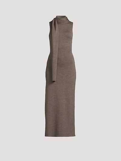 Canal Scarf-Neck Wool Midi Dress