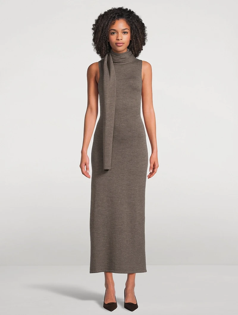 Canal Scarf-Neck Wool Midi Dress