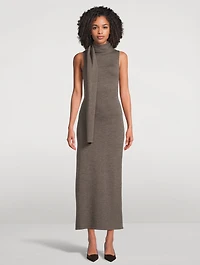 Canal Scarf-Neck Wool Midi Dress