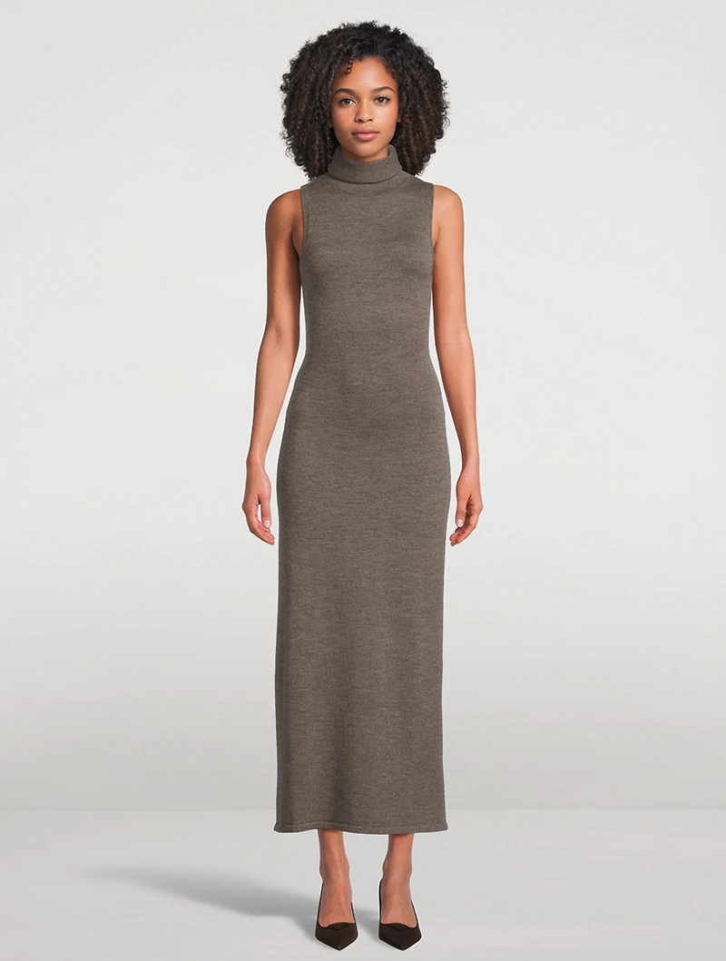 Canal Scarf-Neck Wool Midi Dress