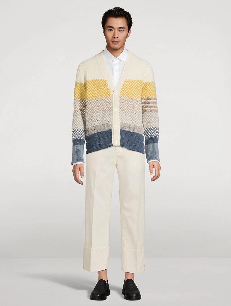 Striped Herringbone Jacquard Cardigan