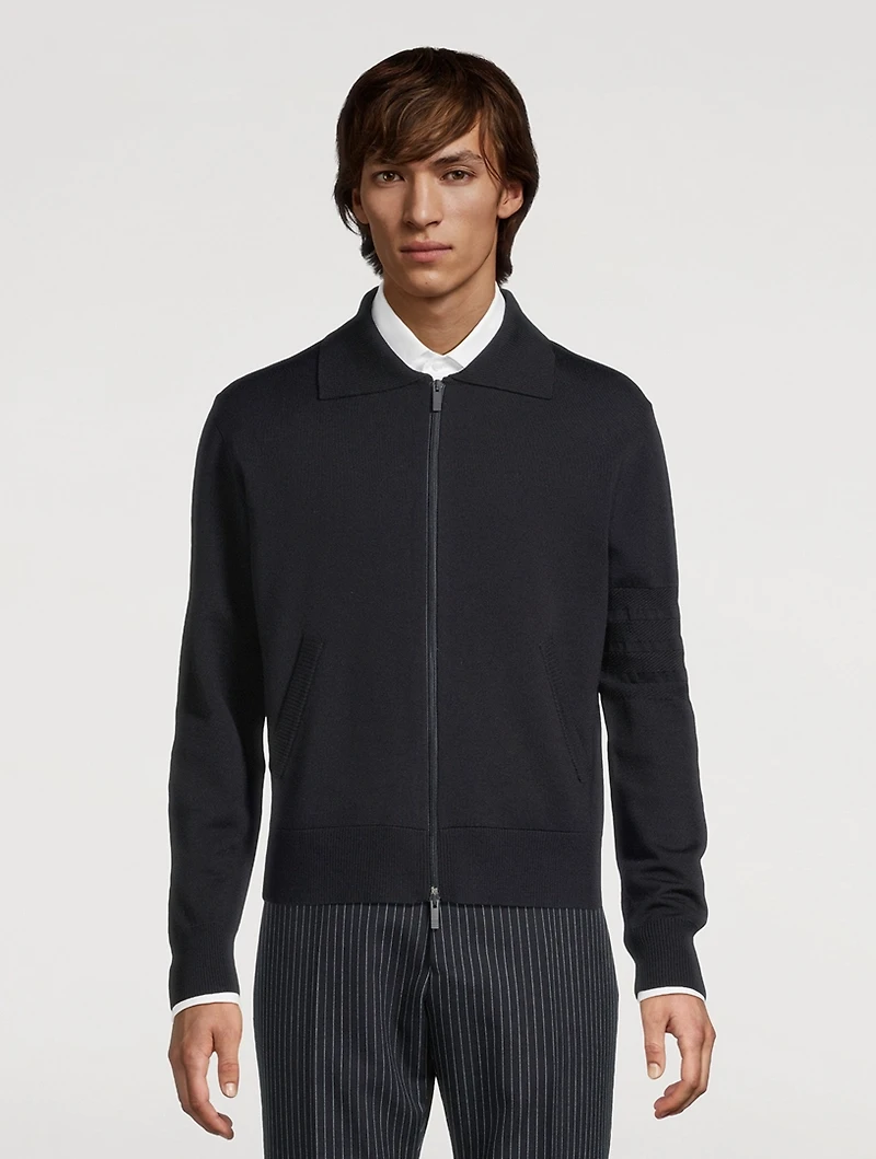 4-Bar Merino Wool Zip Cardigan