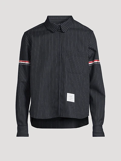 Round Collar Wool Pinstripe Shirt